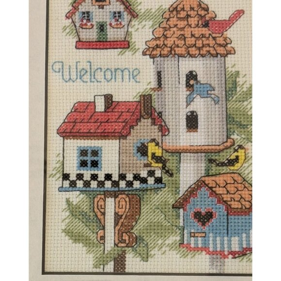Framed Cross-Stitch Birdhouse Welcome Art In Wooden Frame - Picture 4 of 14